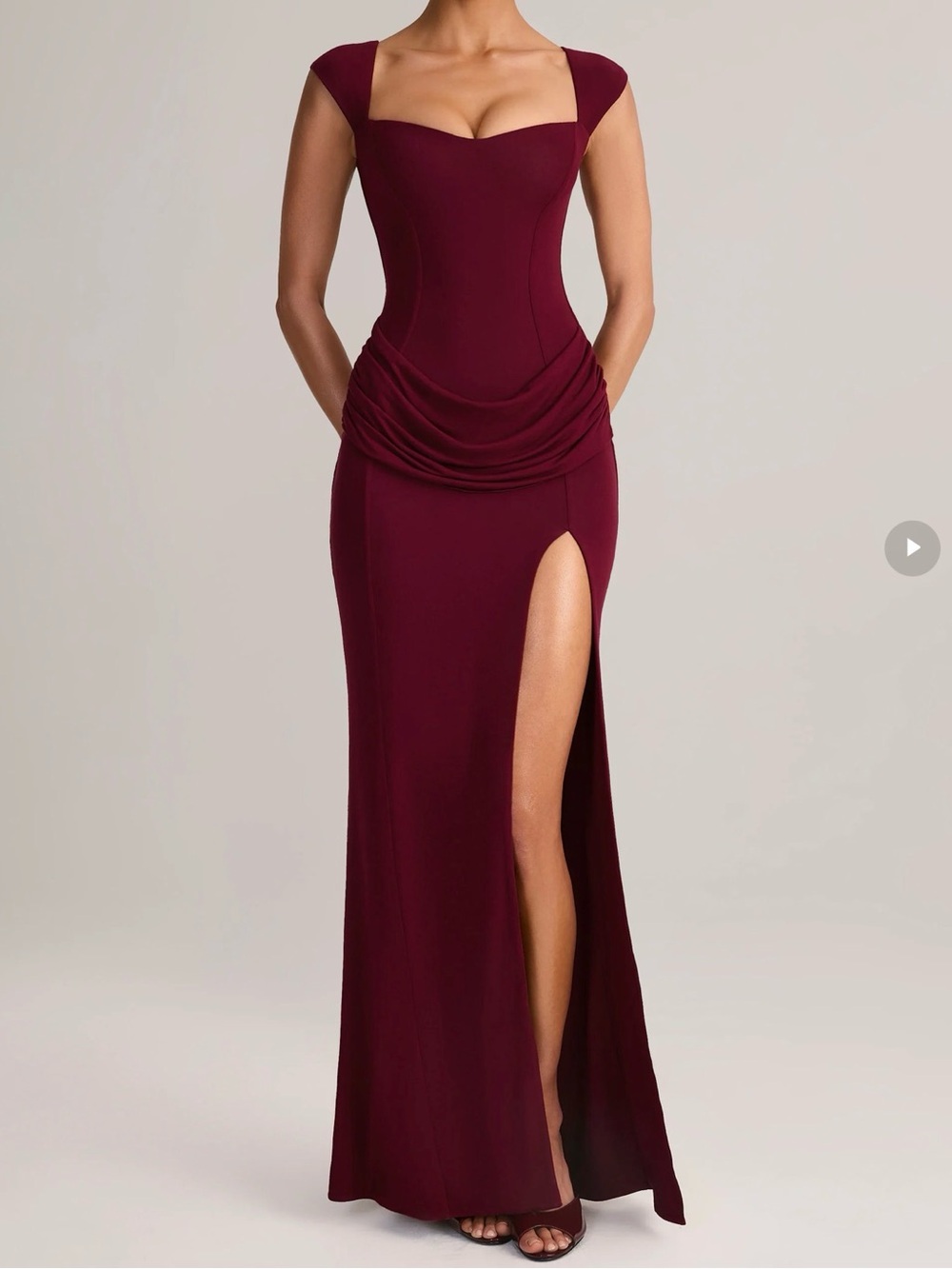 Oh Polly Modal Sweetheart-Neck Cowl-Waist Maxi Dress in Wine - Picture 2 of 2